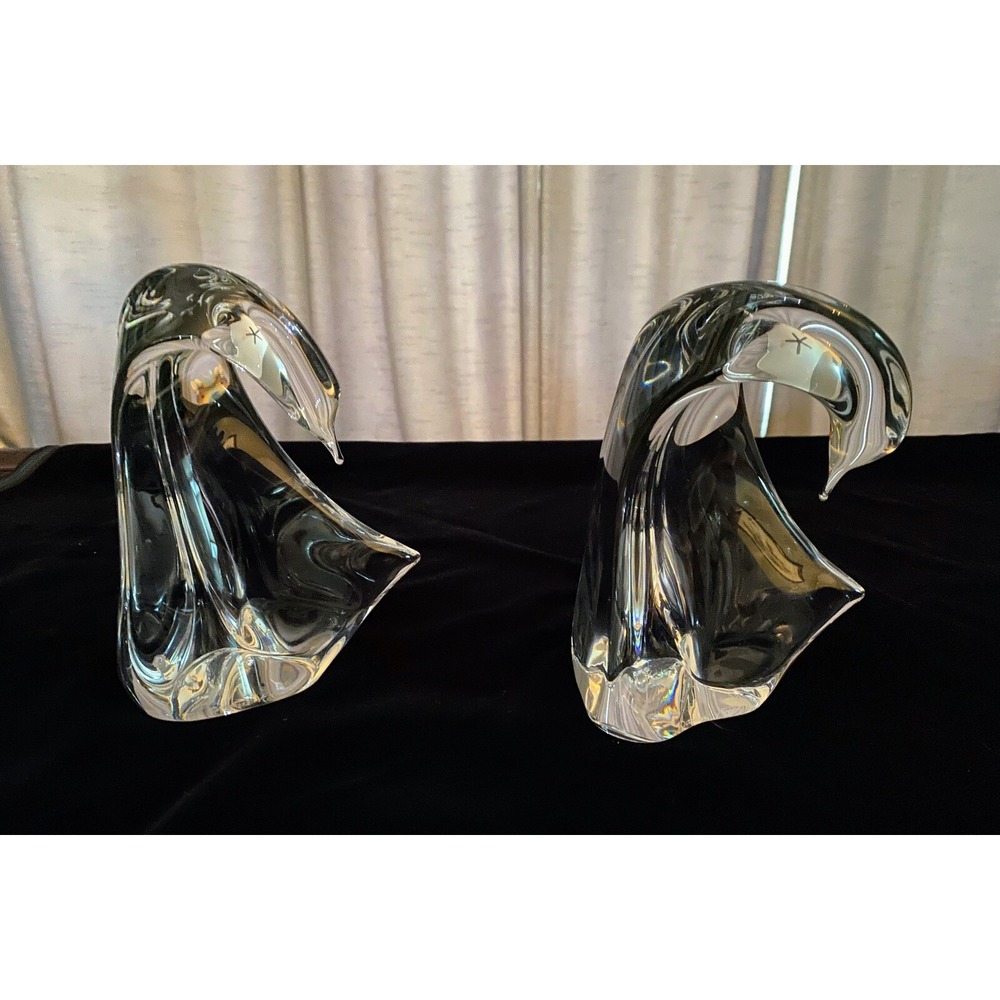 daum france signed crystal pair of swans